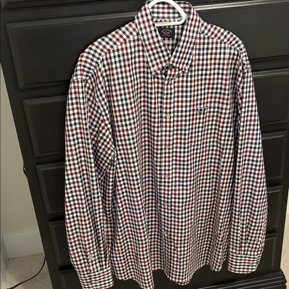 Paul & Shark Navy and Burgundy Check Shirt